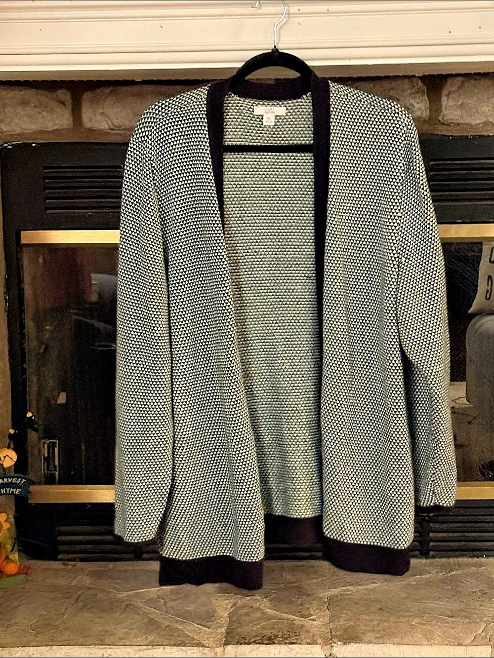 Croft & Barrow Geometric Knit Cardigan in Green & White XXL Like New